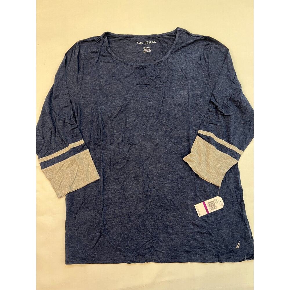 Nautica Pullover Navy Top Women's 2XL‎ Blue Crewneck 3/4 Sleeves Sweatshirt NWT